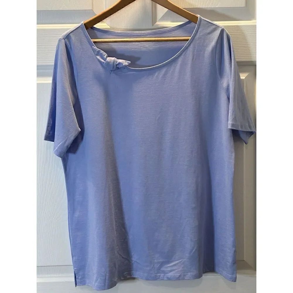Talbots Women's Plus Size X Blue Short Sleeve Bow Tie 100% Pima Cotton